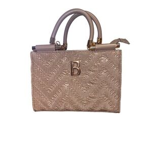 Bebe Nola Satchel Taupe Gold Zipper Classy Handbag Cocktail Party
